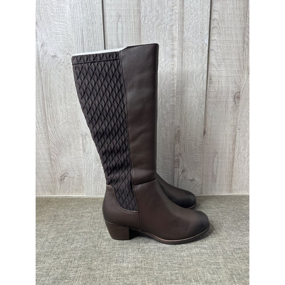 Propet Womens 9.5 Wide Brown Leather Boots Quilted Back Panel Chunky Heel - Picture 2 of 11